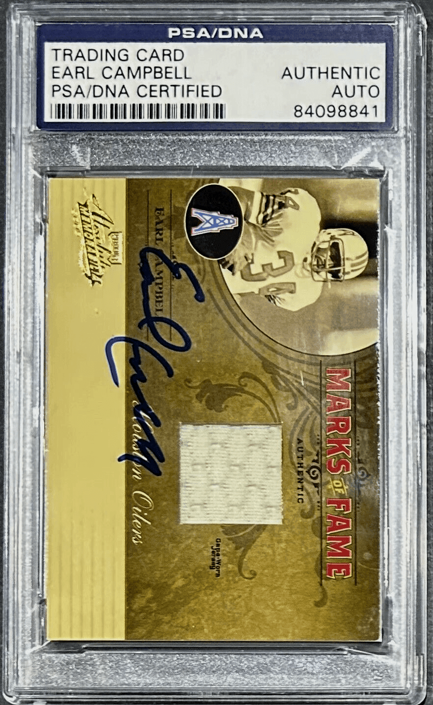 Earl Campbell Signed 2005 Donruss Absolute Memorabilia Marks of Fame Card PSADNA Earl Campbell Card 2005-donruss-absolute-memorabilia-marks-fame, view 2, supplier stock photo
