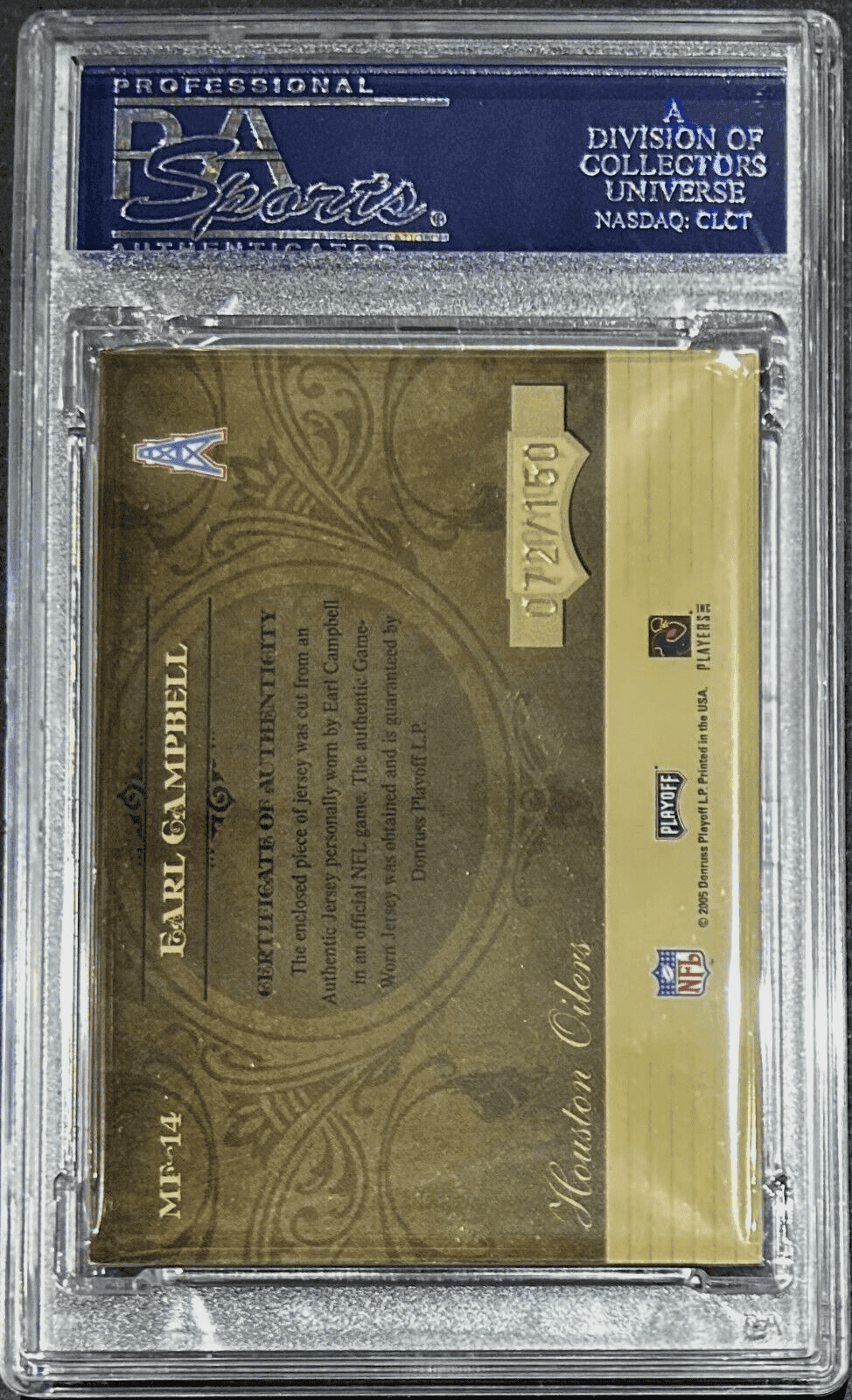 Earl Campbell Signed 2005 Donruss Absolute Memorabilia Marks of Fame Card PSADNA Earl Campbell Card 2005-donruss-absolute-memorabilia-marks-fame, view 3, supplier stock photo