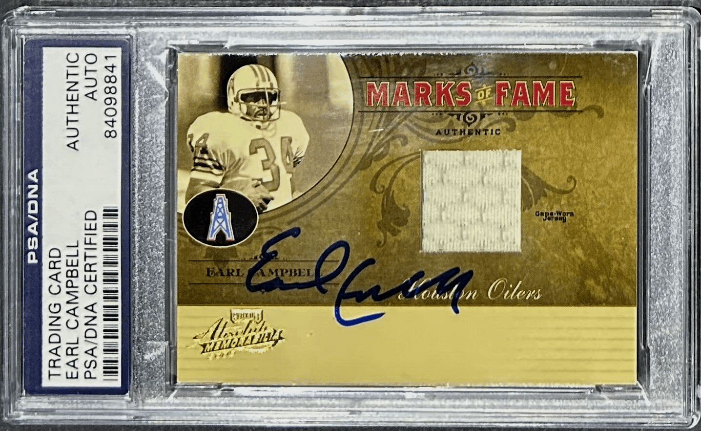 Earl Campbell Signed 2005 Donruss Absolute Memorabilia Marks of Fame Card PSADNA Earl Campbell Card 2005-donruss-absolute-memorabilia-marks-fame, supplier stock photo