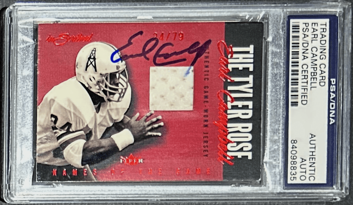 Earl Campbell Signed 2004 Fleer Names of the Game Card PSA/DNA 24/79 Oilers Earl Campbell Card 2004-fleer-names-game-24-79, Houston Oilers, supplier stock photo