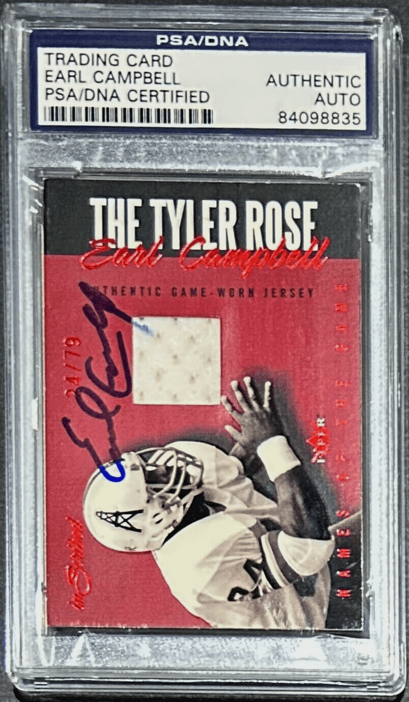Earl Campbell Signed 2004 Fleer Names of the Game Card PSA/DNA 24/79 Oilers Earl Campbell Card 2004-fleer-names-game-24-79, Houston Oilers, view 2, supplier stock photo