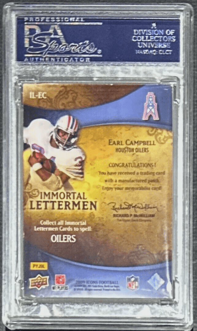 Earl Campbell Signed 2009 Upper Deck Icons Immortal Lettermen Card PSA/DNA /100 Earl Campbell Card 2009-upper-deck-icons-immortal-lettermen, view 2, supplier stock photo