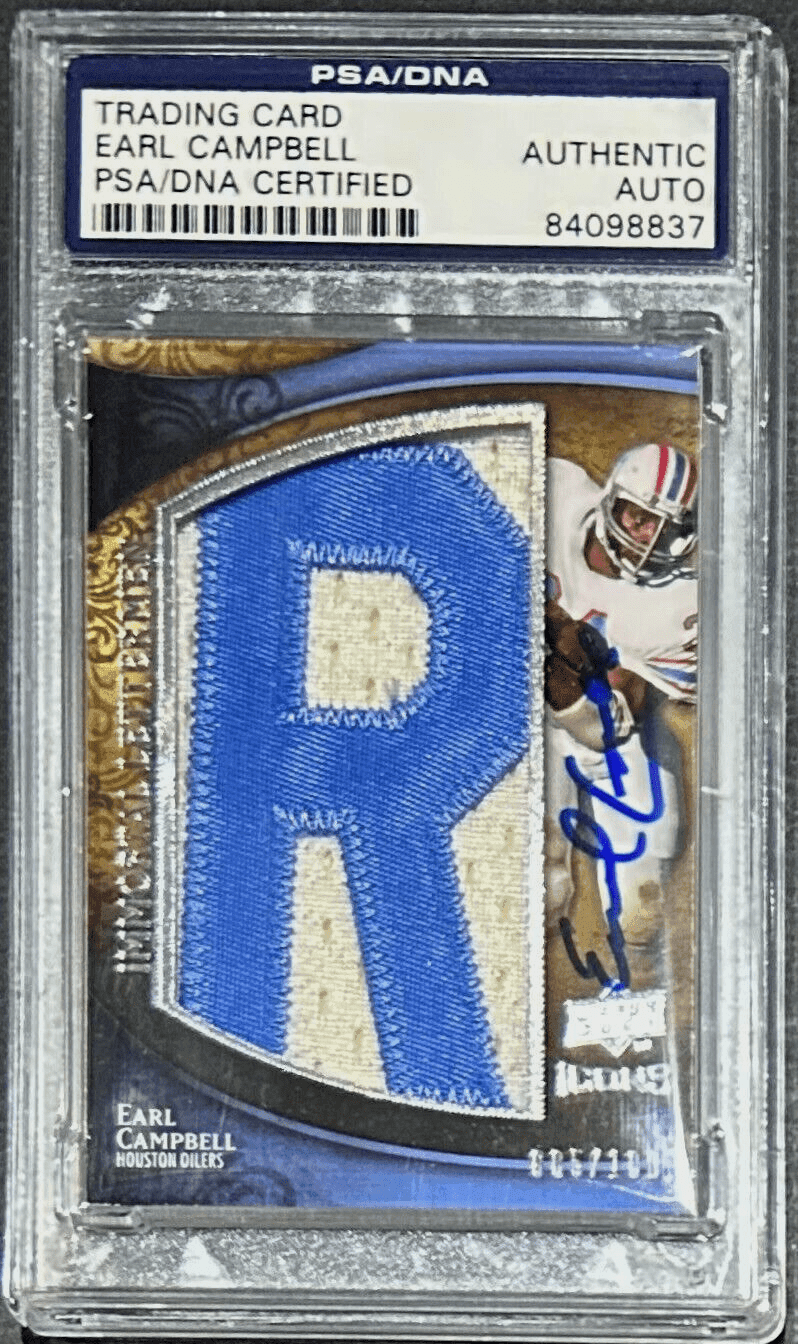 Earl Campbell Signed 2009 Upper Deck Icons Immortal Lettermen Card PSA/DNA /100 Earl Campbell Card 2009-upper-deck-icons-immortal-lettermen, supplier stock photo