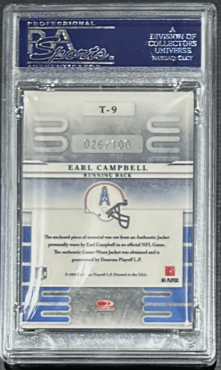 Earl Campbell Signed 2008 Donruss Leaf Limited Team Leaders Card PSA/DNA 26/100 Earl Campbell Card 2008-donruss-leaf-limited-team-leaders, view 2, supplier stock photo