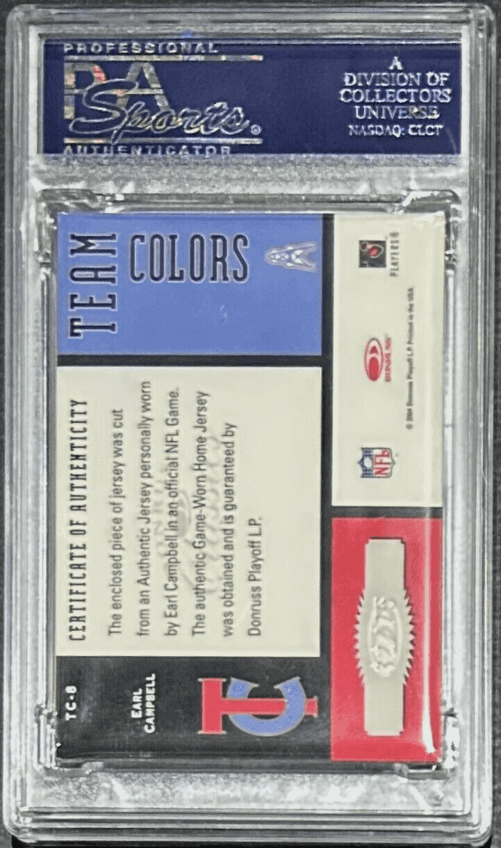 Earl Campbell Signed 2004 Donruss Classics Team Colors Card PSA/DNA Oilers Earl Campbell Card 2004-donruss-classics-team-colors, Houston Oilers, view 3, supplier stock photo