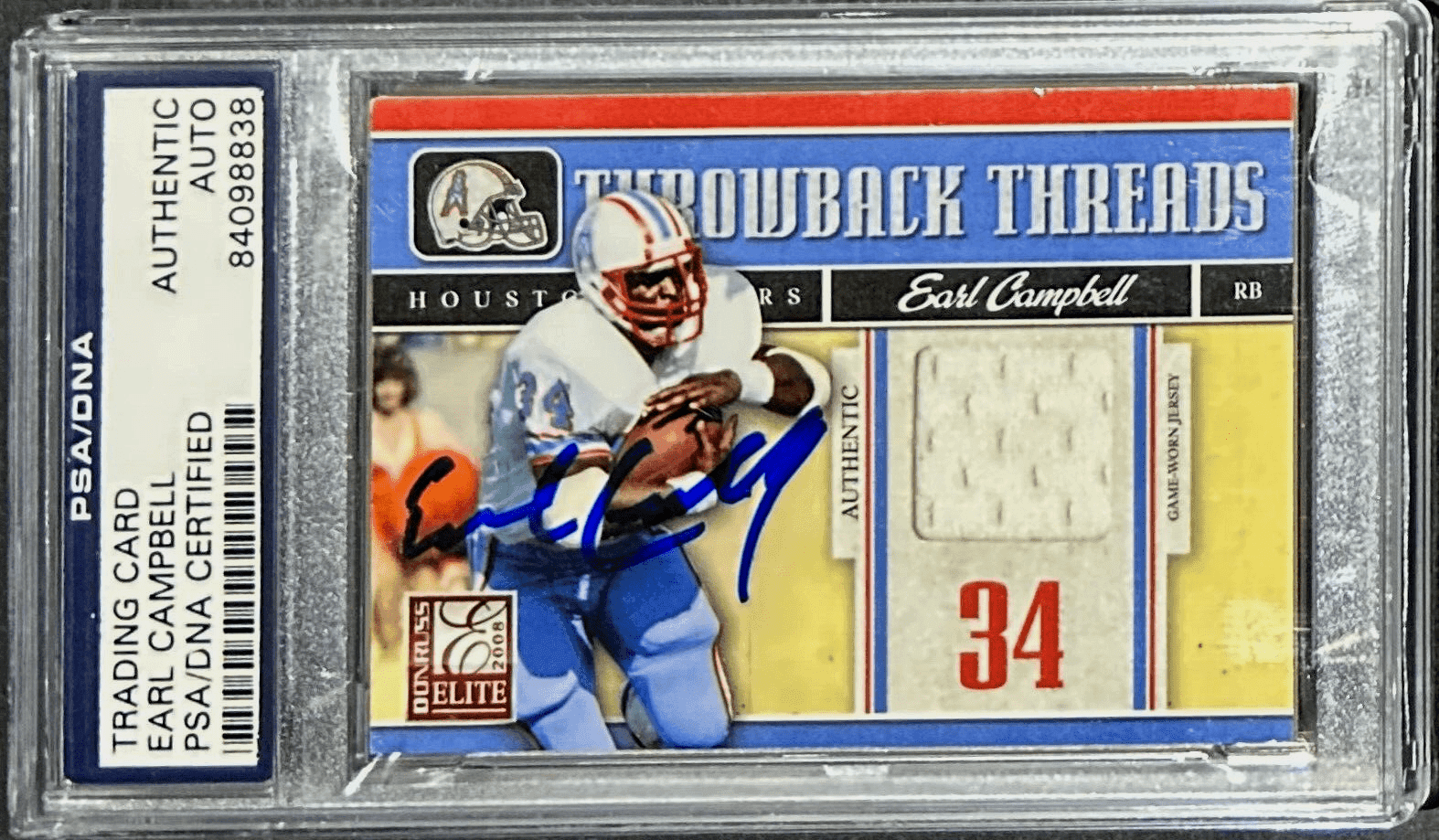 Earl Campbell Signed 2008 Donruss Elite Throwback Threads Card PSA/DNA Oilers Earl Campbell Card 2008-donruss-elite-throwback-threads, Houston Oilers, supplier stock photo