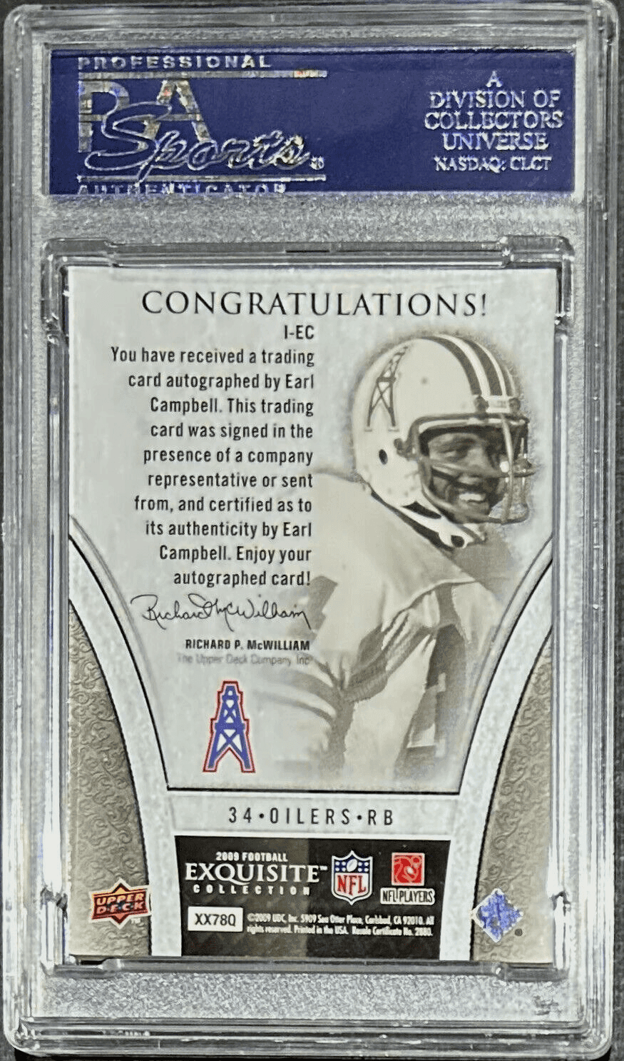 Earl Campbell Tyler Rose Signed 2009 Upper Exquisite Collection Card PSA/DNA /15 Earl Campbell Card tyler-rose-2009-upper-exquisite-collection, view 2, supplier stock photo
