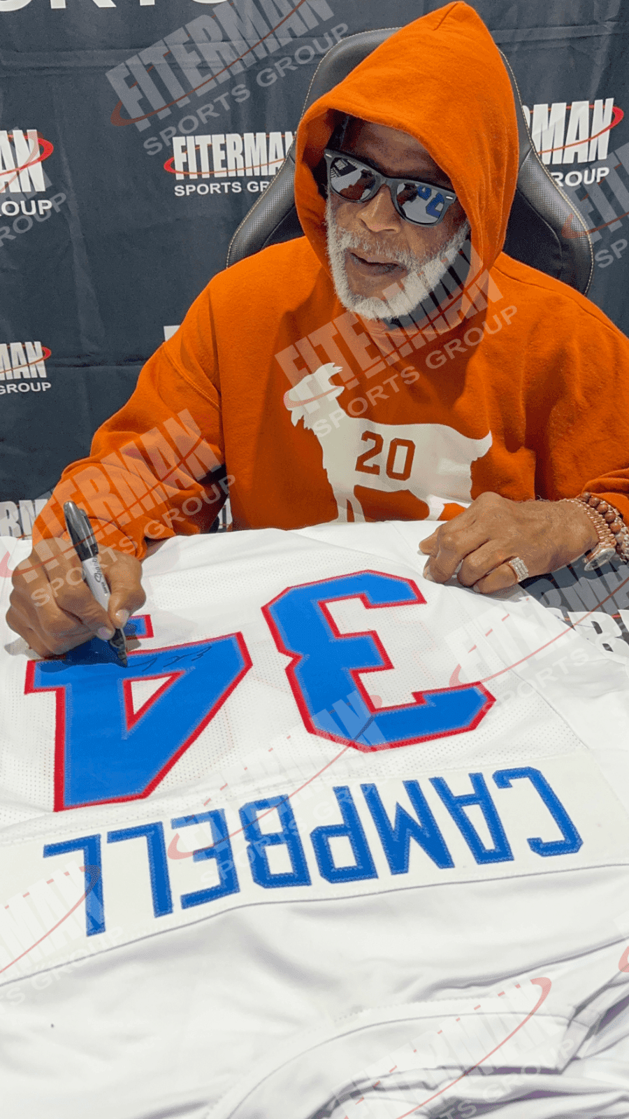 Earl Campbell Signed Autographed Framed White/Blue Jersey JSA Suede Cut Logo Earl Campbell Jersey earl-campbell-framed-white-blue-suede, view 2, supplier stock photo