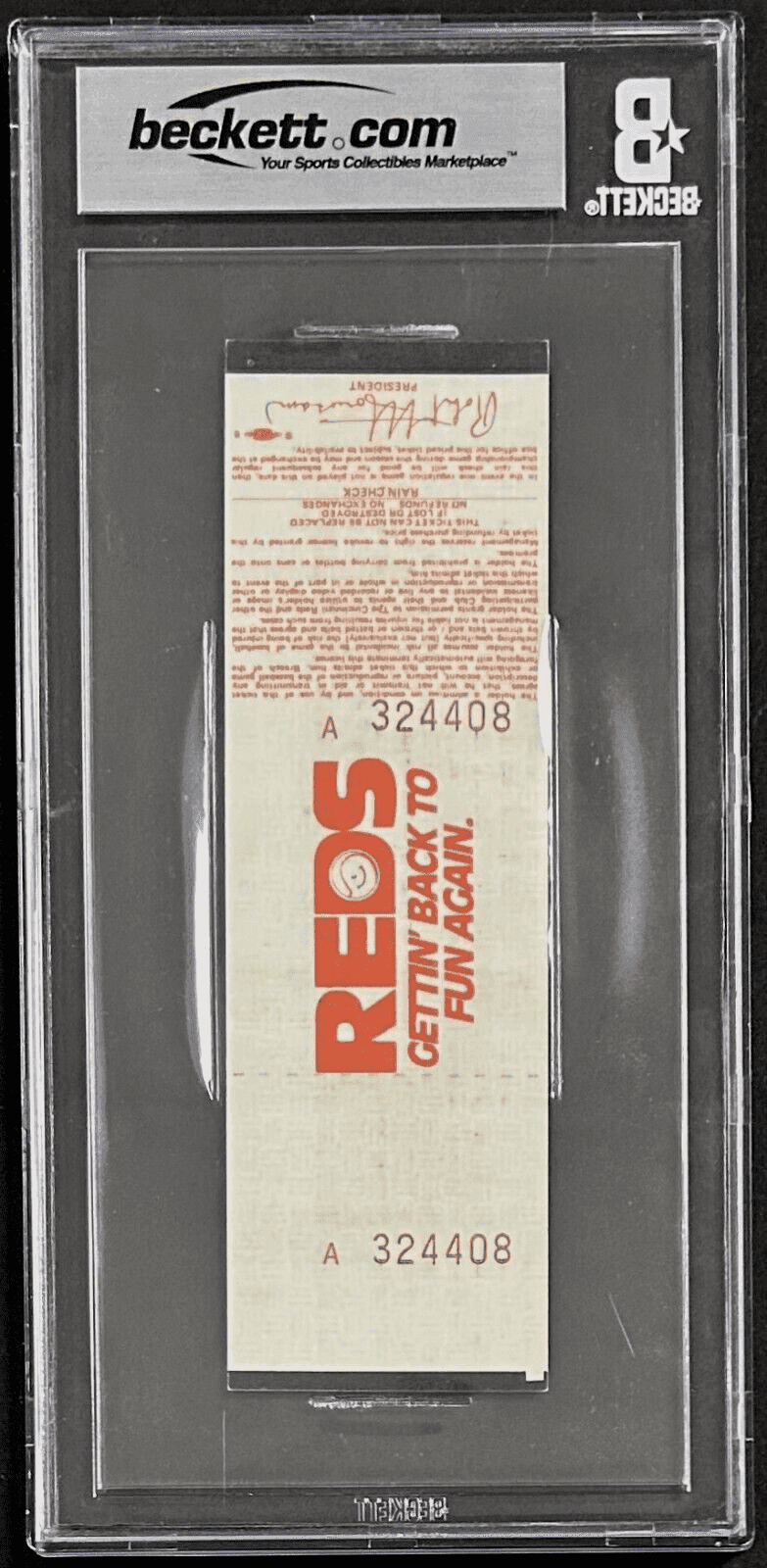PETE ROSE AUTOGRAPHED FULL TICKET 9/26/85 BECKETT 8 NM-MT AUTO 10 17547965 Pete Rose Ticket Stub 17547965, Cincinnati Reds, view 3, supplier stock photo