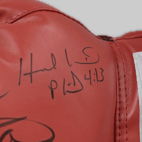 George Foreman & Evander Holyfield Signed Red Boxing Glove JSA Authentic Left Evander Holyfield Glove george-foreman-evander-holyfield-red-boxing, view 2, supplier stock photo