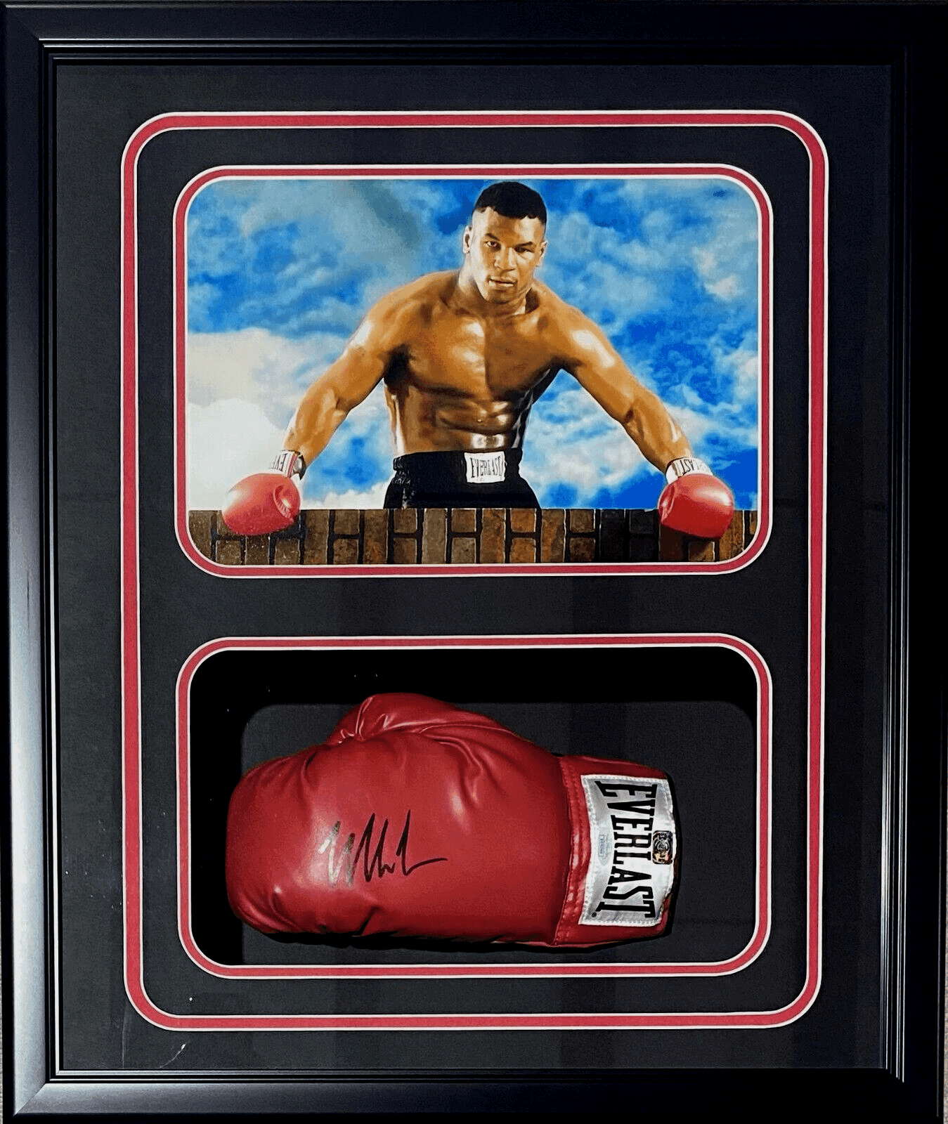 Mike Tyson Signed Red Glove Shadow Box JSA & Tyson Hologram Brick Wall Mike Tyson Glove mike-tyson-red-shadow-box-hologram, supplier stock photo