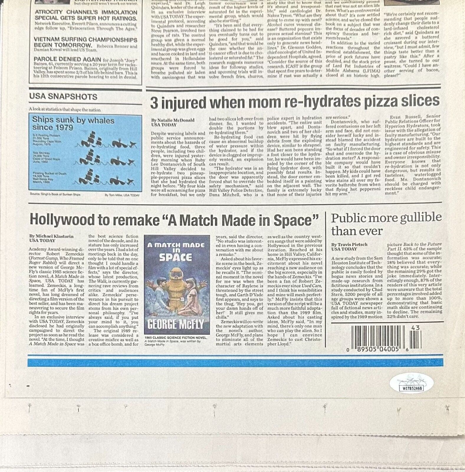 Michael J. Fox Signed Marty McFly Back to the Future USA Tody News Paper JSA Michael J. Fox Other michael-fox-marty-mcfly-back-future, view 2, supplier stock photo