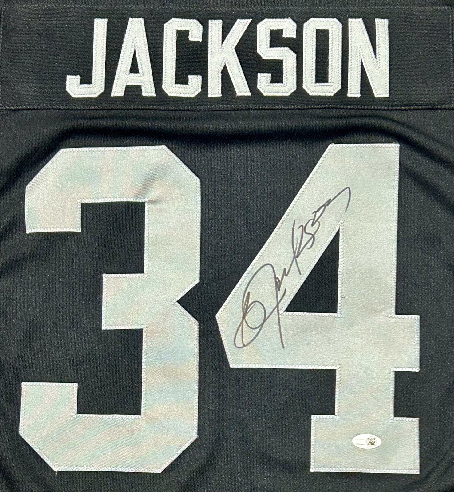 Bo Jackson Signed Autographed Custom Black/Gray Jersey JSA Authenticated Bo Jackson Jersey bo-jackson-black-gray, view 3, supplier stock photo