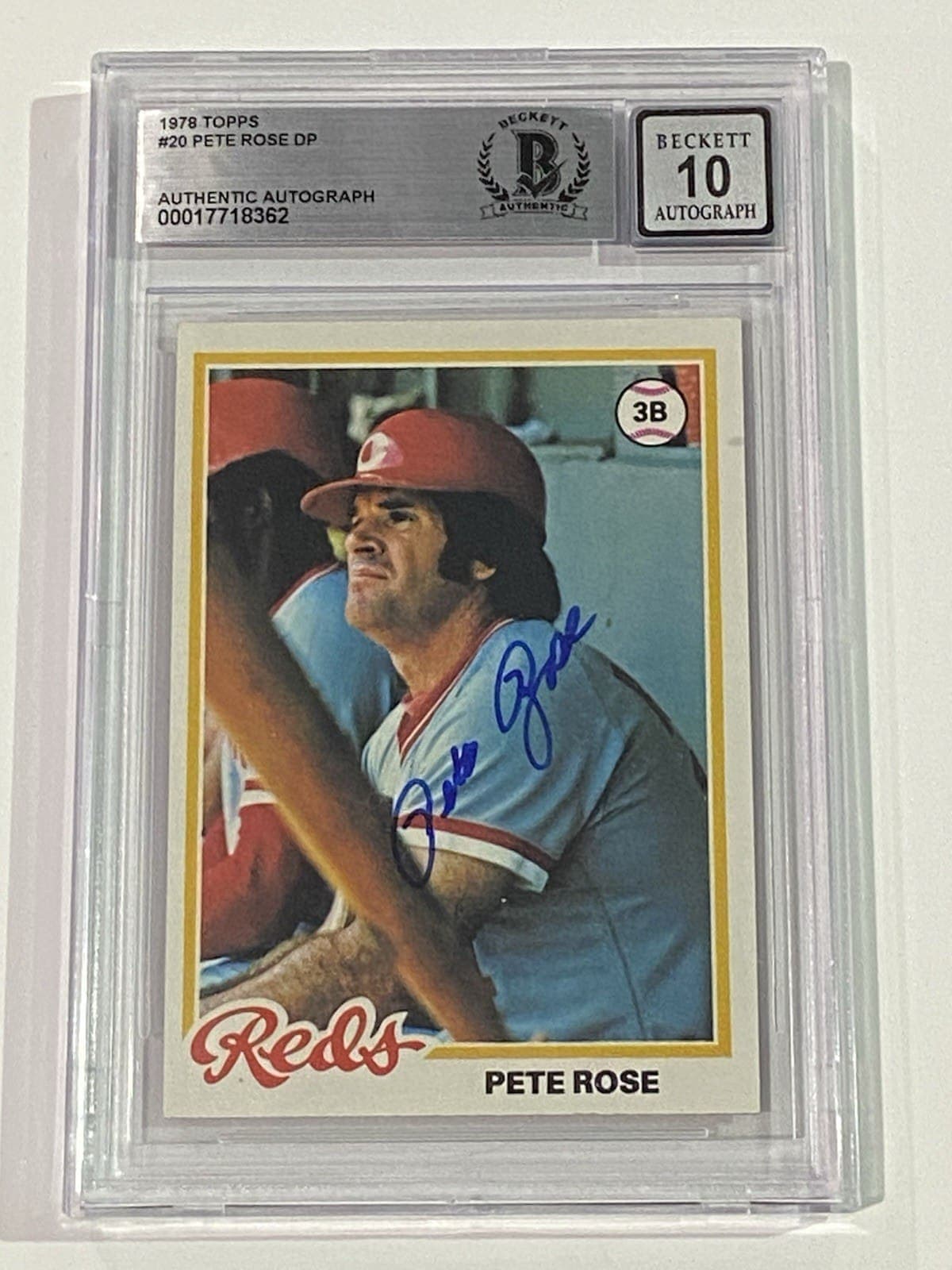 Pete Rose Signed 1978 Topps Card #20 Beckett BAS 10 Auto Cincinnati Reds Pete Rose Card 1978-topps-20-10-auto, Cincinnati Reds, supplier stock photo