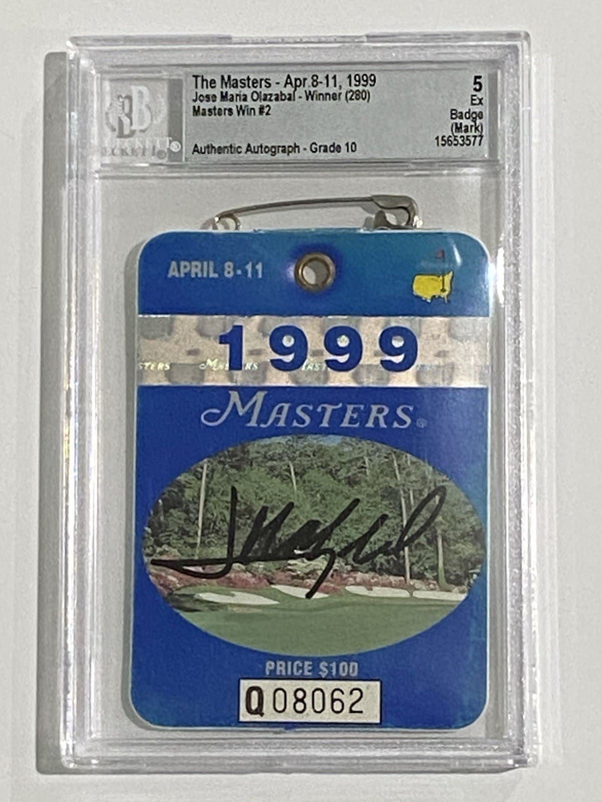 Jose Maria Olazabel Autographed Signed 1999 The Masters Badge BAS 5 Ex Jose Maria Olazabal Card jose-maria-olazabel-1999-masters-badge, supplier stock photo