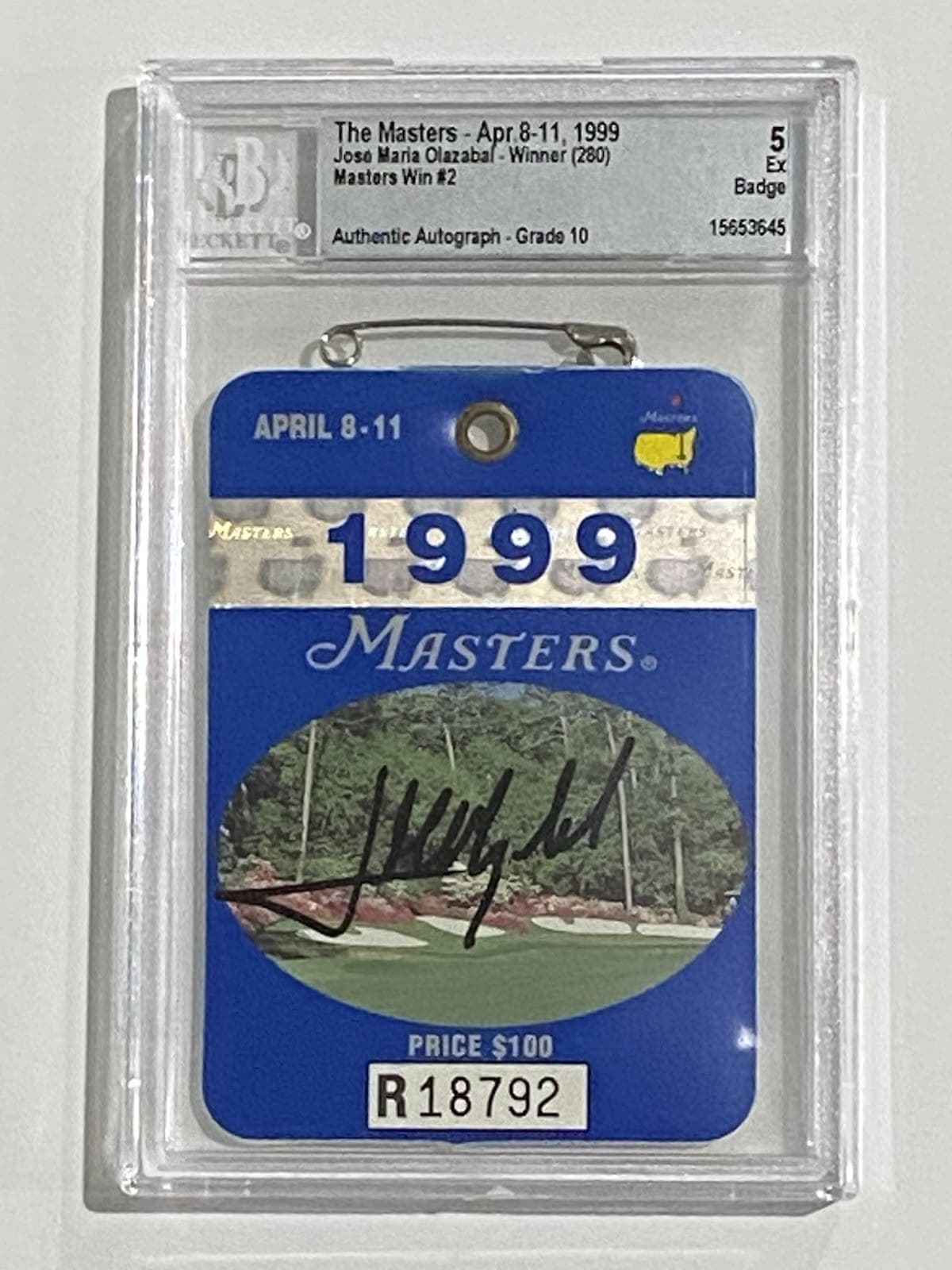 Jose Maria Olazabel Autographed Signed 1999 The Masters Badge BAS 5 Ex Jose Maria Olazabal Card jose-maria-olazabel-1999-masters-badge, supplier stock photo