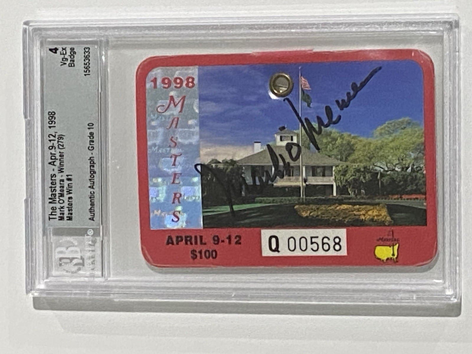 Mark O’Meara Signed 1998 Masters Badge Beckett Authentic 4 Vg-Ex Mark O’Meara Card mark-omeara-1998-masters-badge-4, supplier stock photo