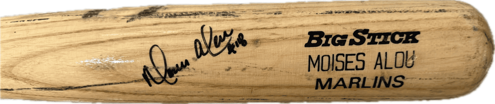 Moises Alou Signed Game Used Cracked Rawlings Big Stick Pro Model Bat Marlins Moises Alou Bat moises-alou-game-used-cracked-rawlings, Florida Marlins, view 2, supplier stock photo