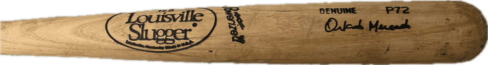 Orlando Mercado Game Used Cracked Louisville Slugger P72 Model Bat Bat orlando-mercado-game-used-cracked-louisville, view 2, supplier stock photo