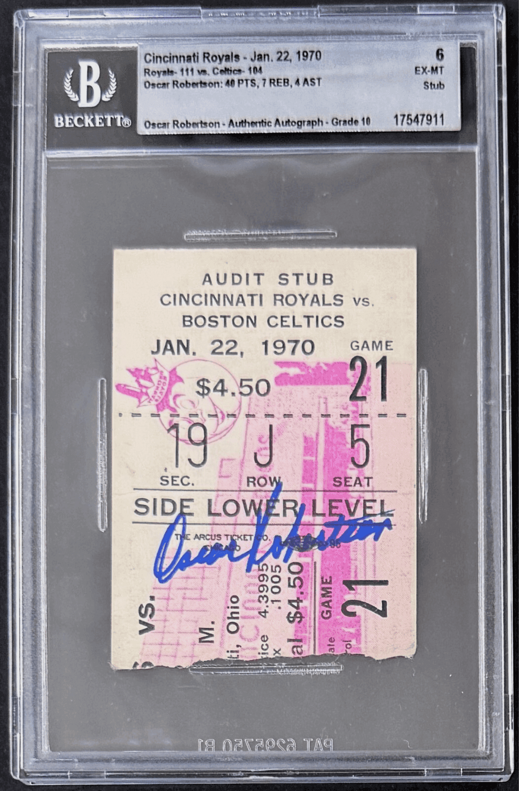 Oscar Robertson Signed Celtics vs Royals Ticket Stub Beckett Auto 10 17547911 Oscar Robertson Ticket Stub 17547911, Boston Celtics, supplier stock photo