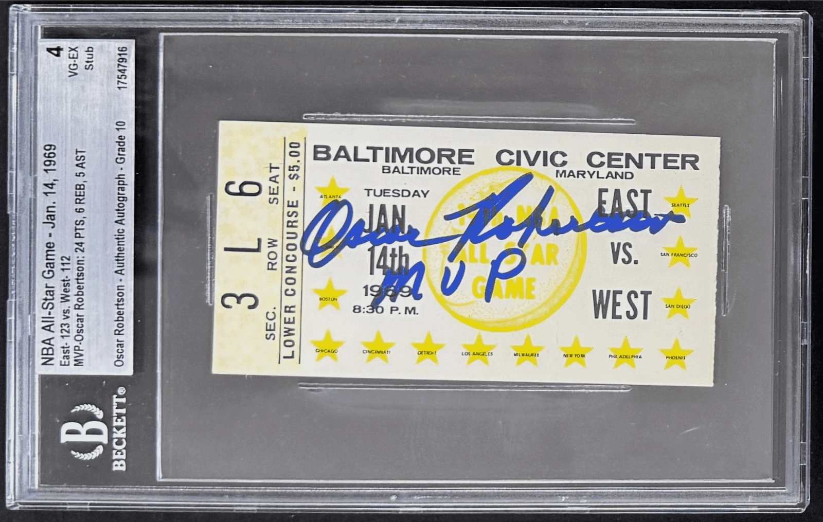 Oscar Robertson Signed 1969 NBA All Star Game Ticket Stub Beckett Auto 10 Oscar Robertson Ticket Stub oscar-robertson-1969-nba-all-star, supplier stock photo