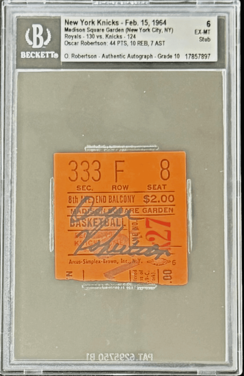 Oscar Robertson Signed Knicks vs Royals Ticket Stub Beckett Auto 10 17857897 Oscar Robertson Ticket Stub 17857897, New York Knicks, supplier stock photo
