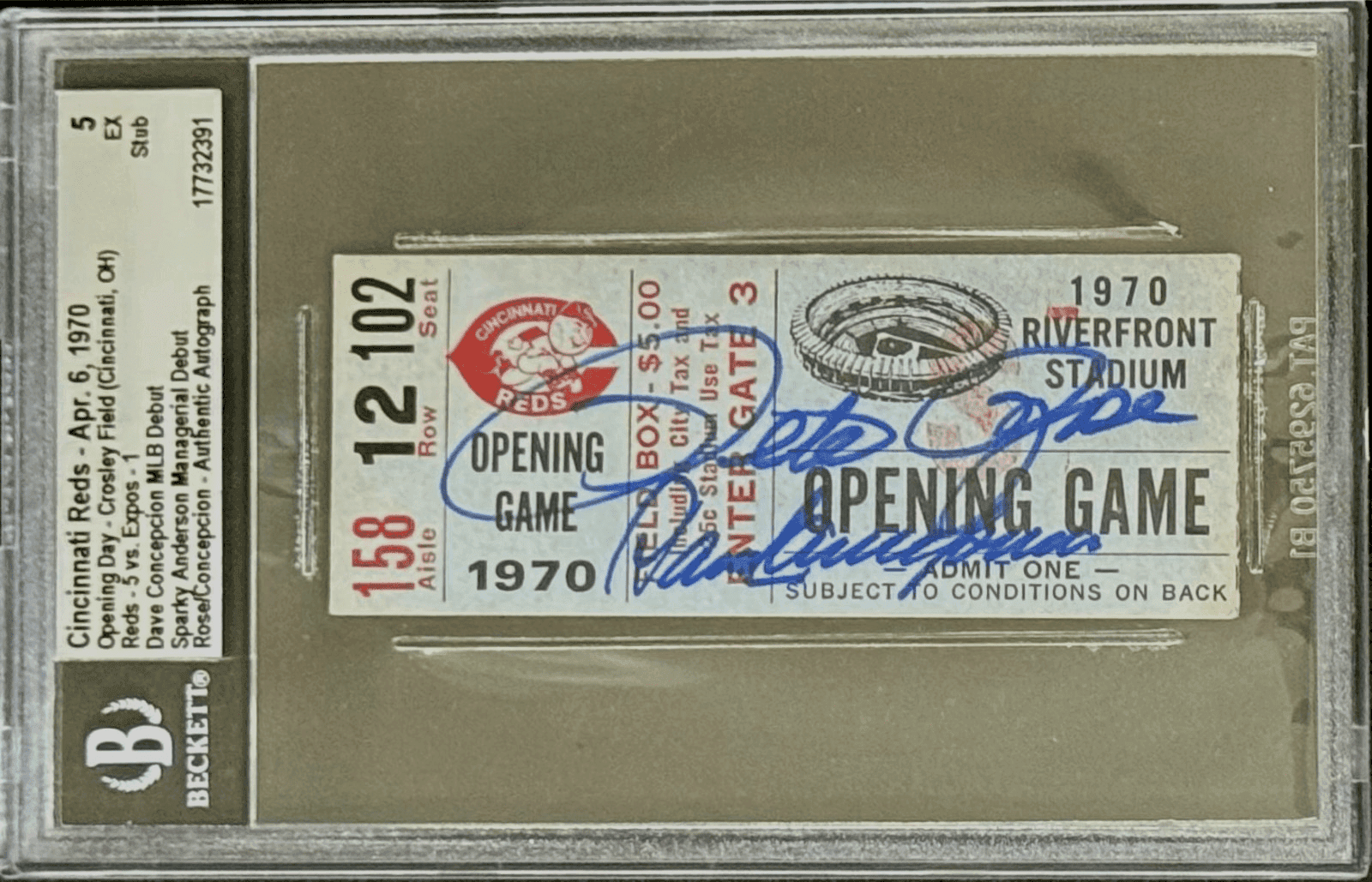 Pete Rose Dave Concepcion Signed 1970 Opening Day Ticket BAS Concepcion Debut Pete Rose Ticket Stub pete-rose-dave-concepcion-1970-opening, Cincinnati Reds, supplier stock photo