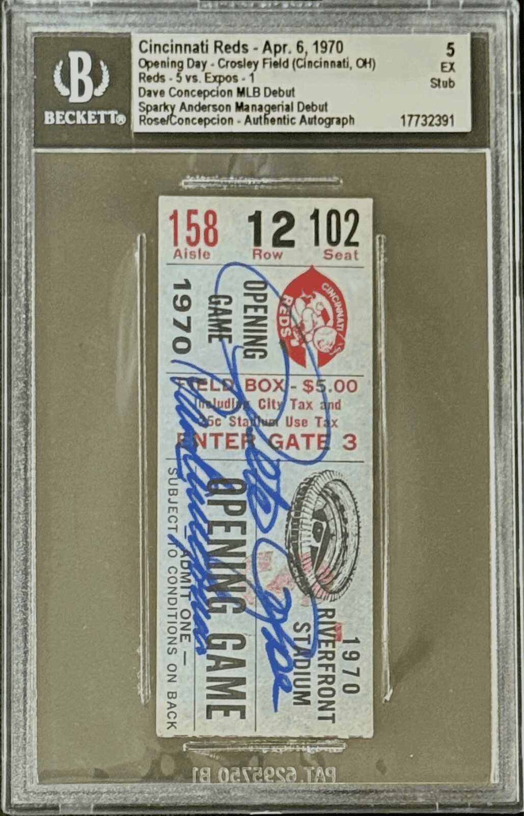 Pete Rose Dave Concepcion Signed 1970 Opening Day Ticket BAS Concepcion Debut Pete Rose Ticket Stub pete-rose-dave-concepcion-1970-opening, Cincinnati Reds, view 2, supplier stock photo