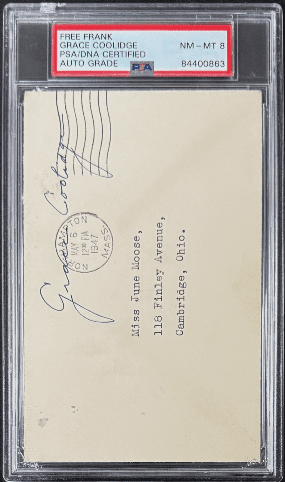 First Lady Grace Coolidge Signed Autographed Free Frank PSA NM-MT 8 84400863 Other 84400863, view 2, supplier stock photo