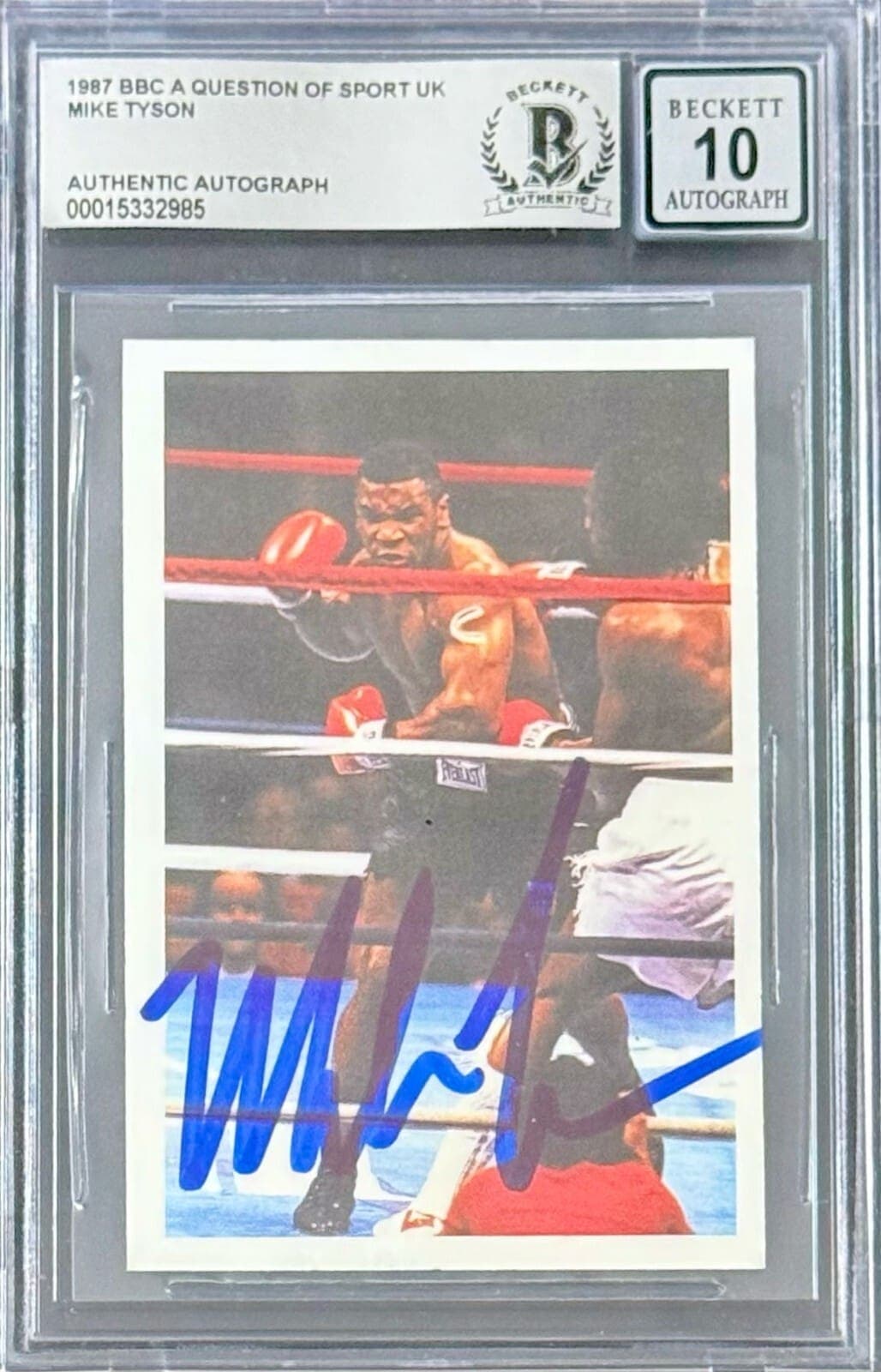 Mike Tyson Signed 1987 BBC A Question of Sport UK Card Beckett 15332985 Auto 10 Mike Tyson Card 15332985, supplier stock photo