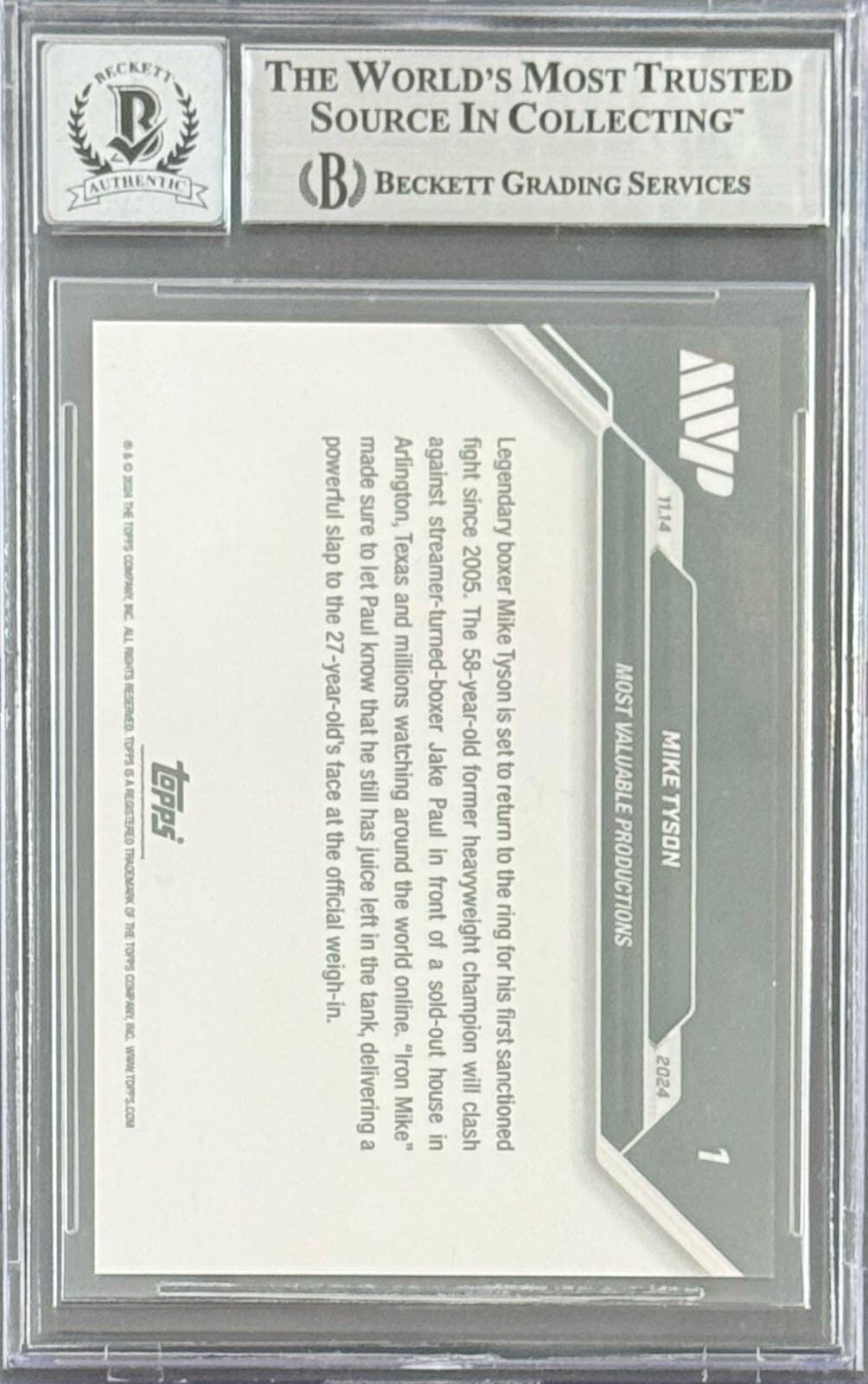 Mike Tyson Autographed 2024 Topps NOW card Auto 10 Beckett 17715964 . Mike Tyson Card 17715964, view 2, supplier stock photo