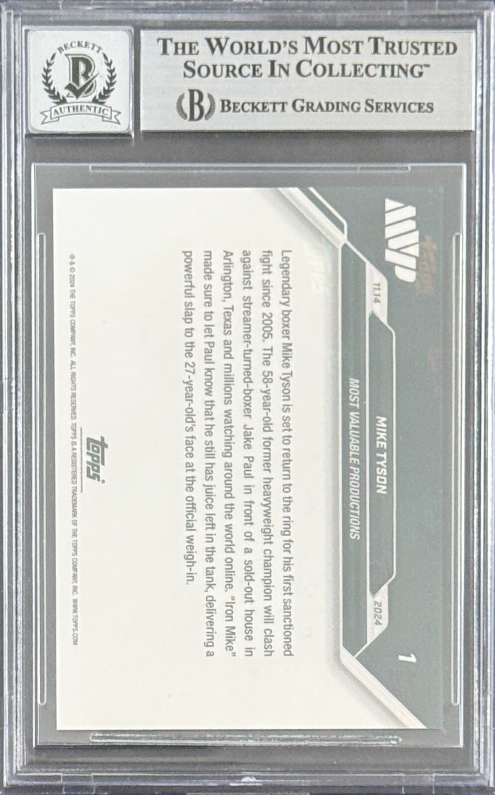 Mike Tyson Autographed 2024 Topps NOW card Auto 10 Beckett 17715953 . Mike Tyson Card 17715953, view 2, supplier stock photo
