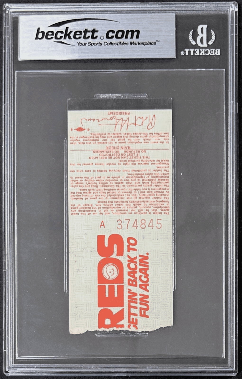 PETE ROSE SIGNED TICKET STUB 9/11/85 “All Time Hit King” BECKETT 7 NM AUTO 10 Pete Rose Ticket Stub pete-rose-9-11-85-all, Cincinnati Reds, view 3, supplier stock photo