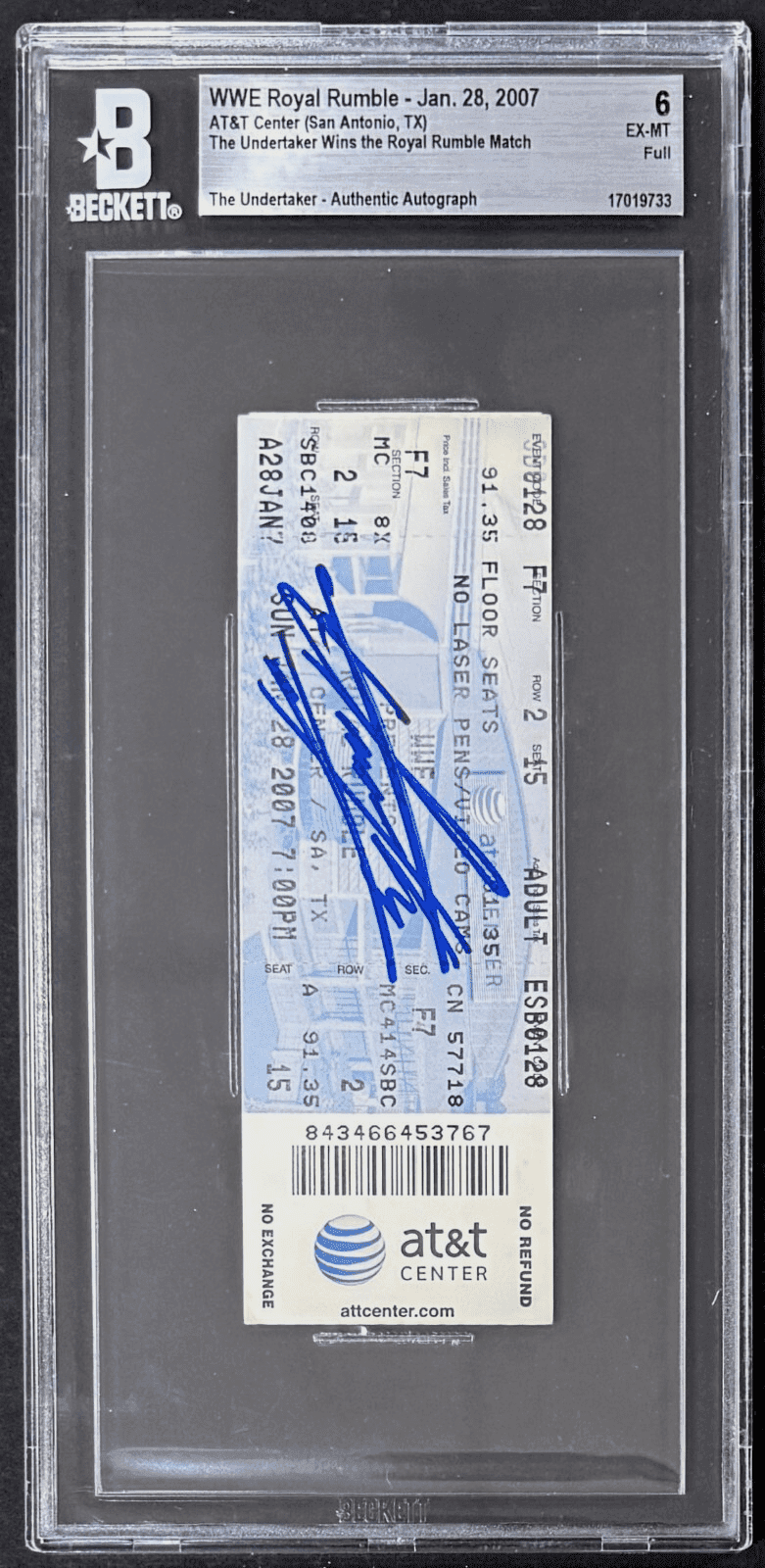 Undertaker Signed 2007 WWE Royal Rumble Ticket Beckett Taker Wins Royal Rumble Undertaker Ticket Stub undertaker-2007-wwe-royal-rumble-taker, view 2, supplier stock photo