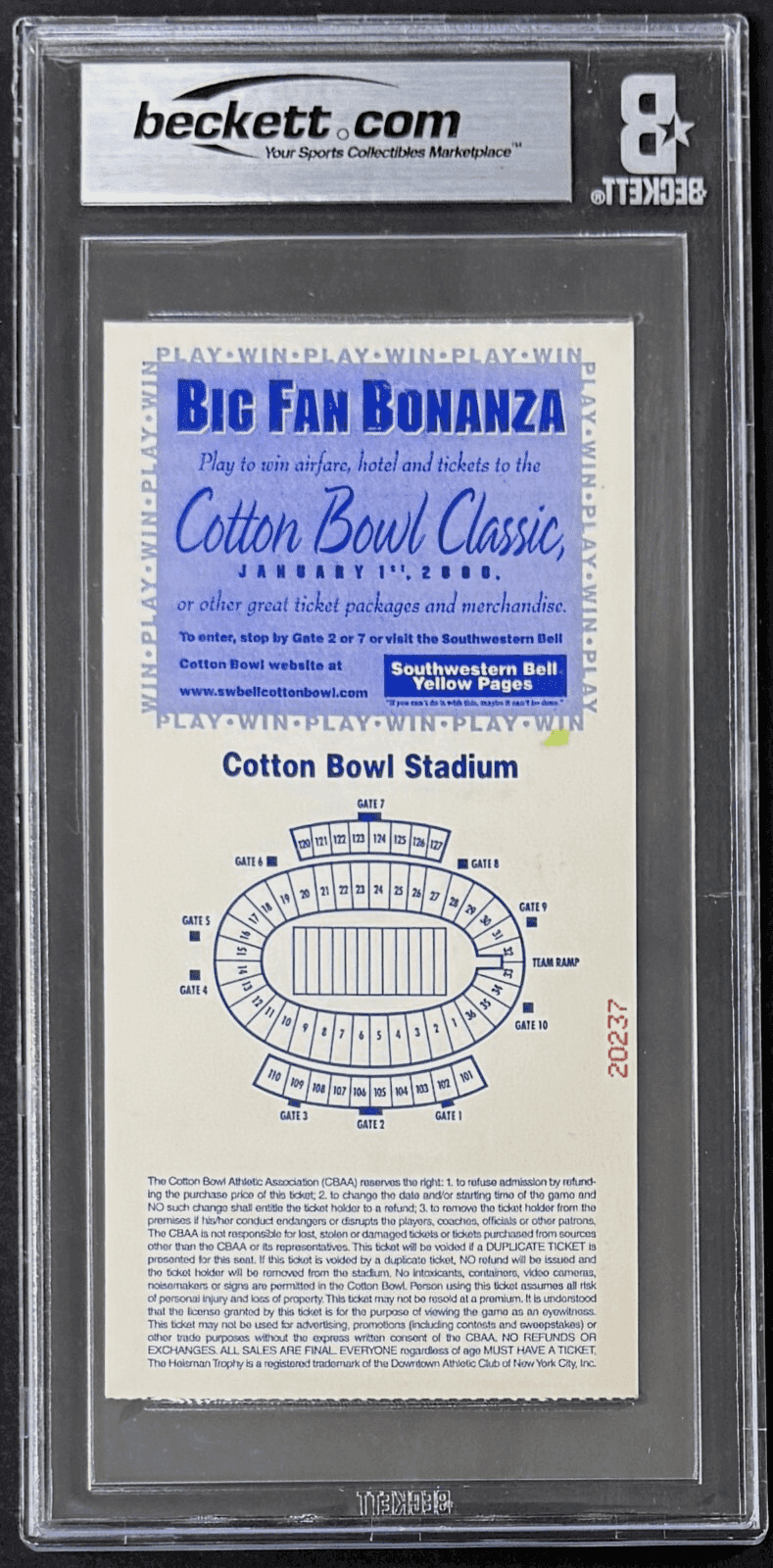 Ricky Williams Signed Cotton Bowl Jan. 1, 1999 Ticket Stub BAS 5 EX Williams MVP Ricky Williams Ticket Stub ricky-williams-cotton-bowl-jan-1, view 2, supplier stock photo