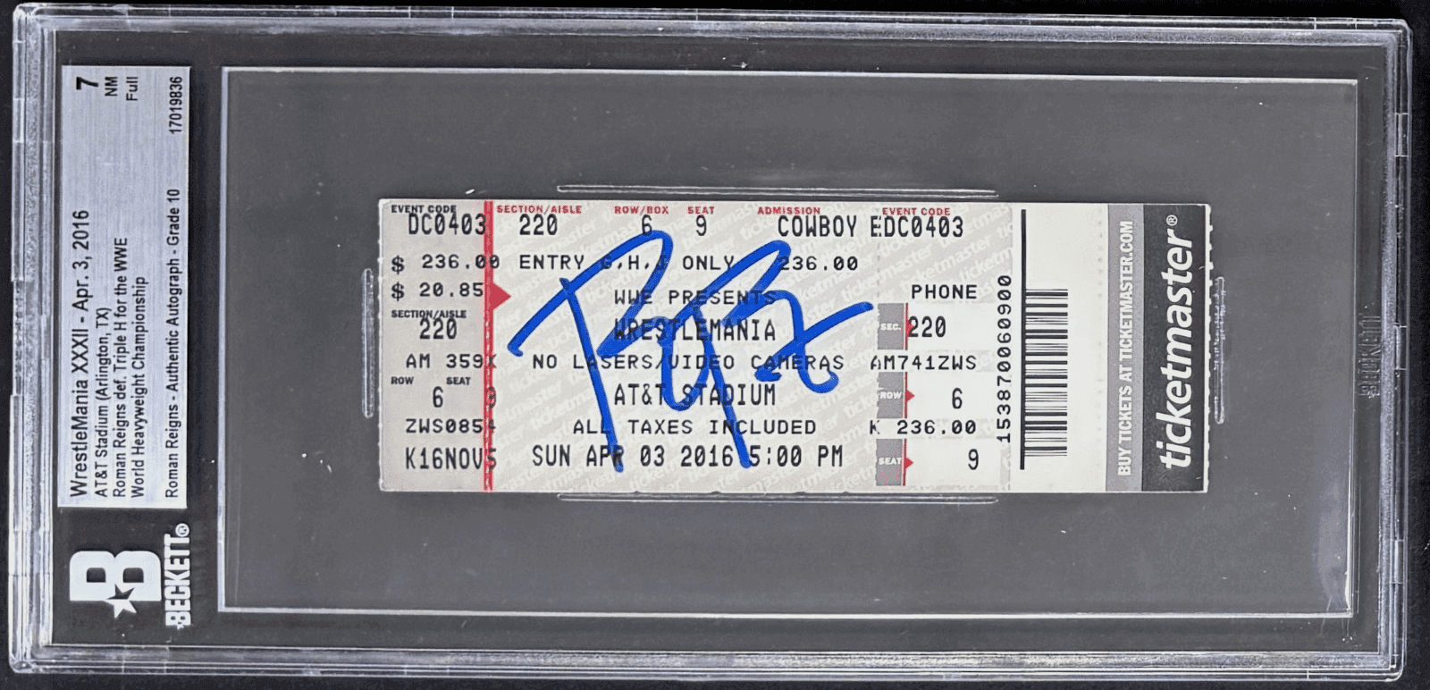 Roman Reigns Signed 2016 WWE WrestleMania XXXII Full Ticket Beckett 7 NM Auto 10 Roman Reigns Ticket Stub roman-reigns-2016-wwe-wrestlemania-xxxii, supplier stock photo