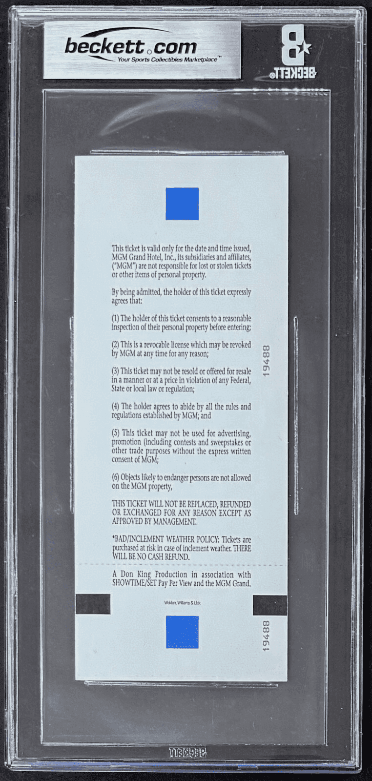 Mike Tyson Signed vs Evander Holyfield Full Ticket BAS 6 EX-MT Auto 10 Evander Holyfield Ticket Stub mike-tyson-vs-evander-holyfield-full, view 2, supplier stock photo