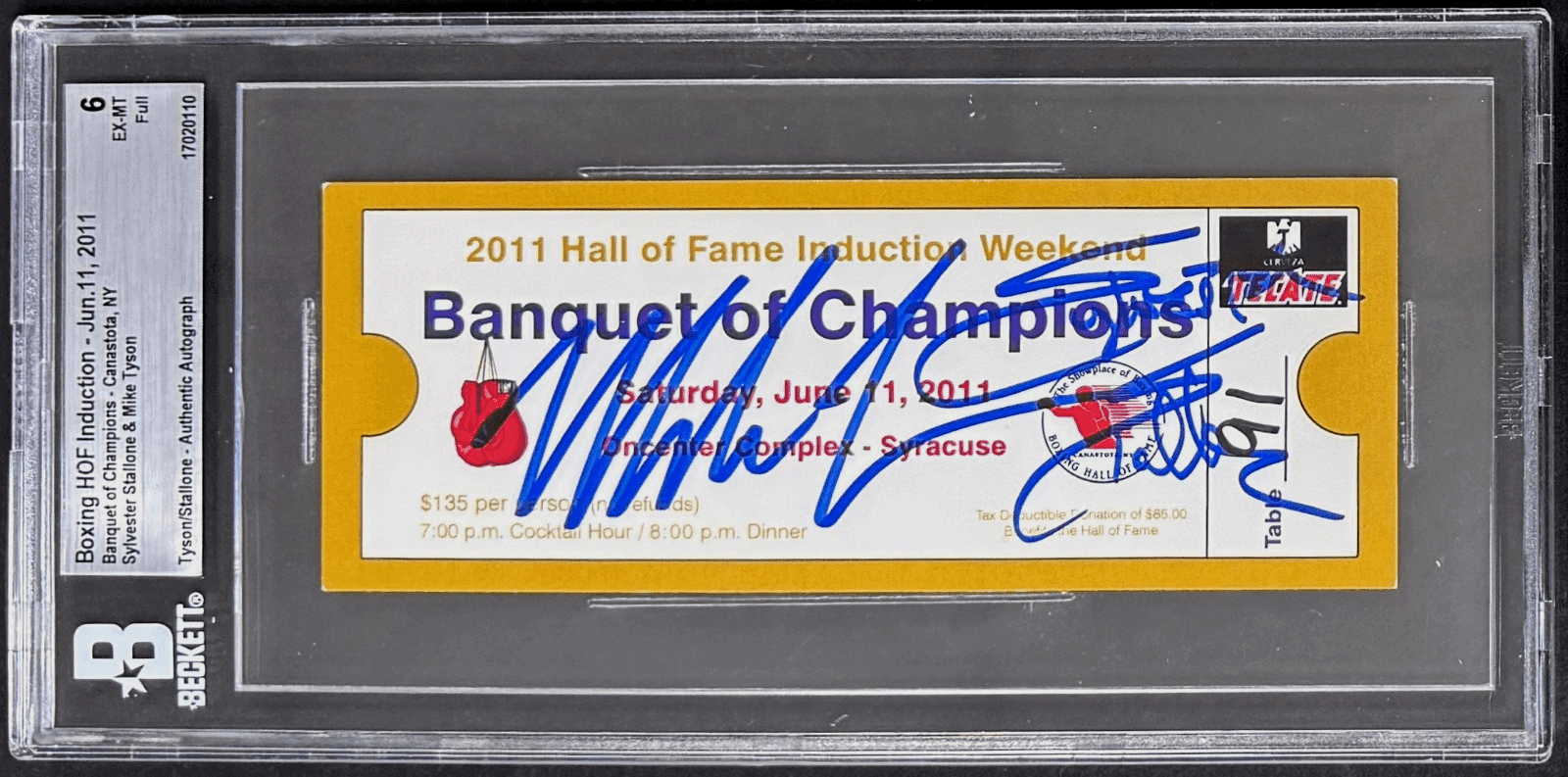 Mike Tyson & Sylvester Stallone Signed 2011 Boxing Hall of Fame Full Ticket BAS Mike Tyson Ticket Stub mike-tyson-sylvester-stallone-2011-boxing, supplier stock photo