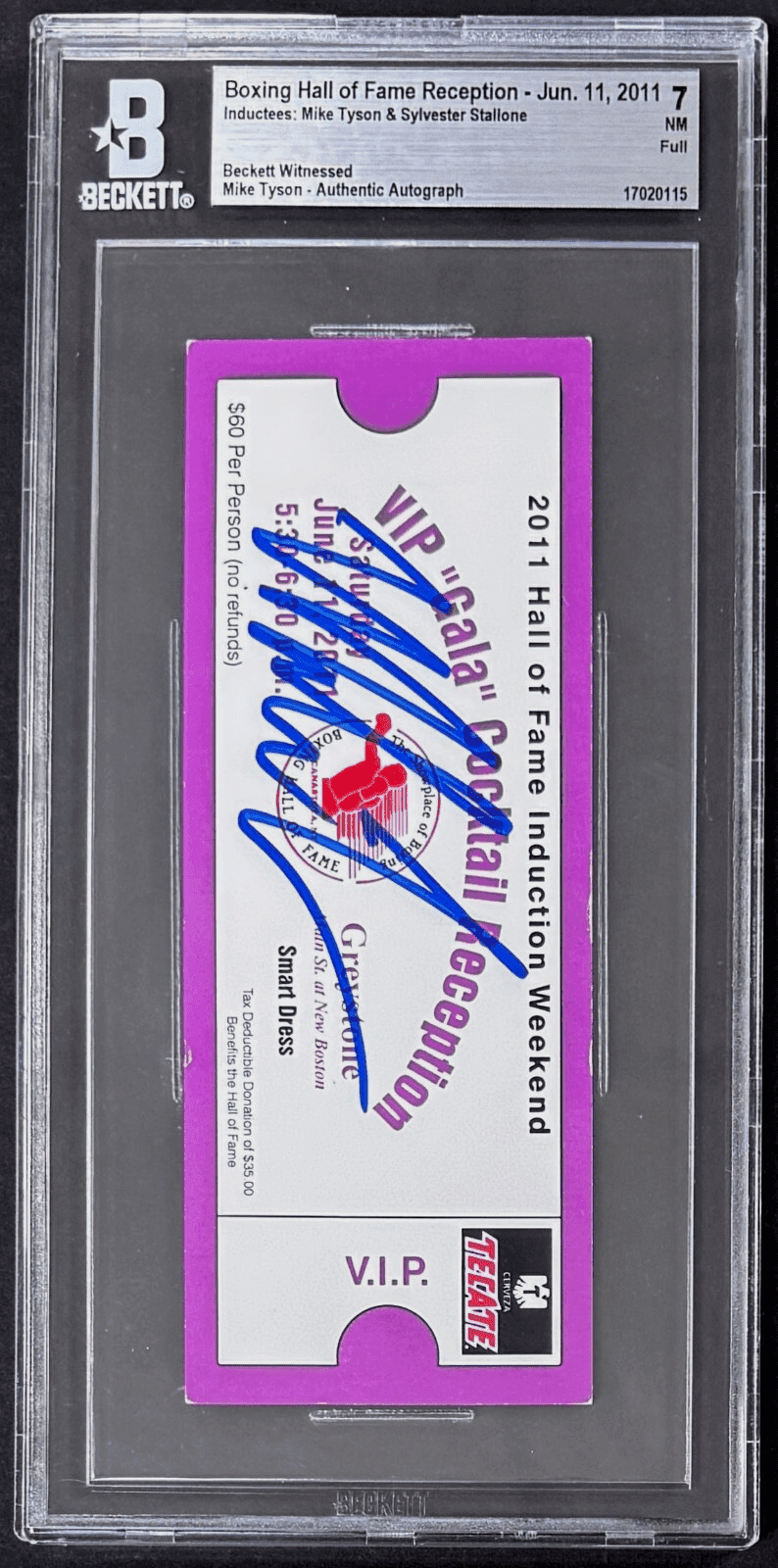Mike Tyson Signed 2011 Boxing Hall of Fame Reception Full Ticket Beckett 7 NM Mike Tyson Ticket Stub mike-tyson-2011-boxing-hall-fame, view 2, supplier stock photo