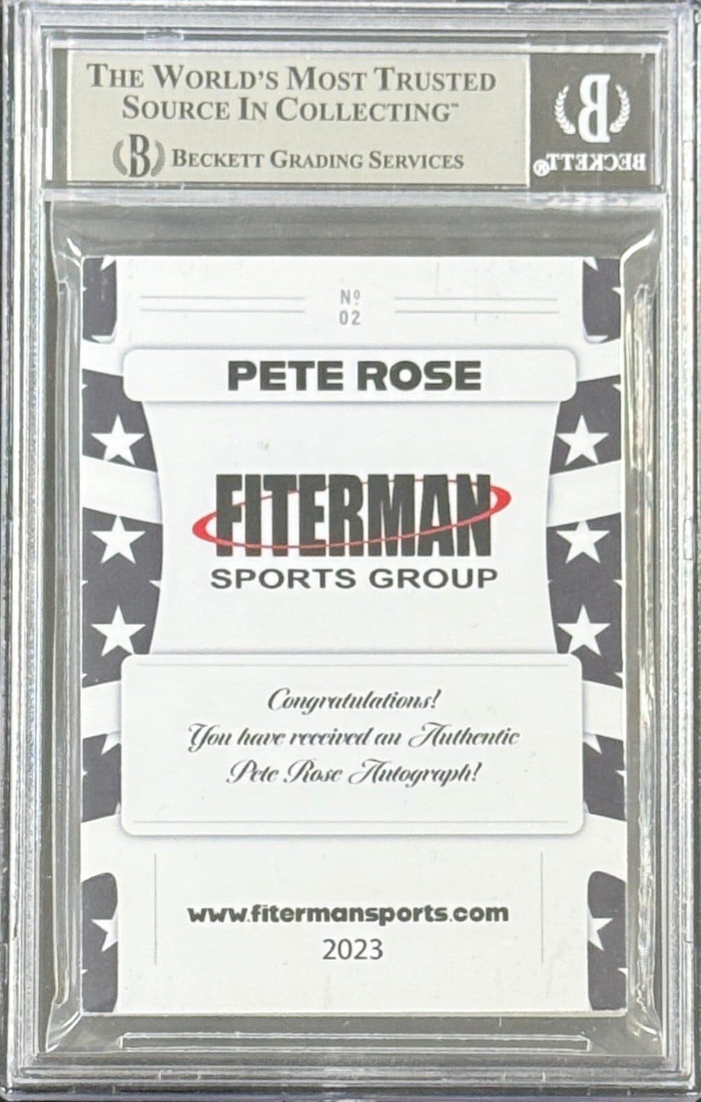 Pete Rose Signed 2023 Fiterman Sports Exclusive Card Beckett BAS 15989712 Pete Rose Card 15989712, Cincinnati Reds, view 2, supplier stock photo