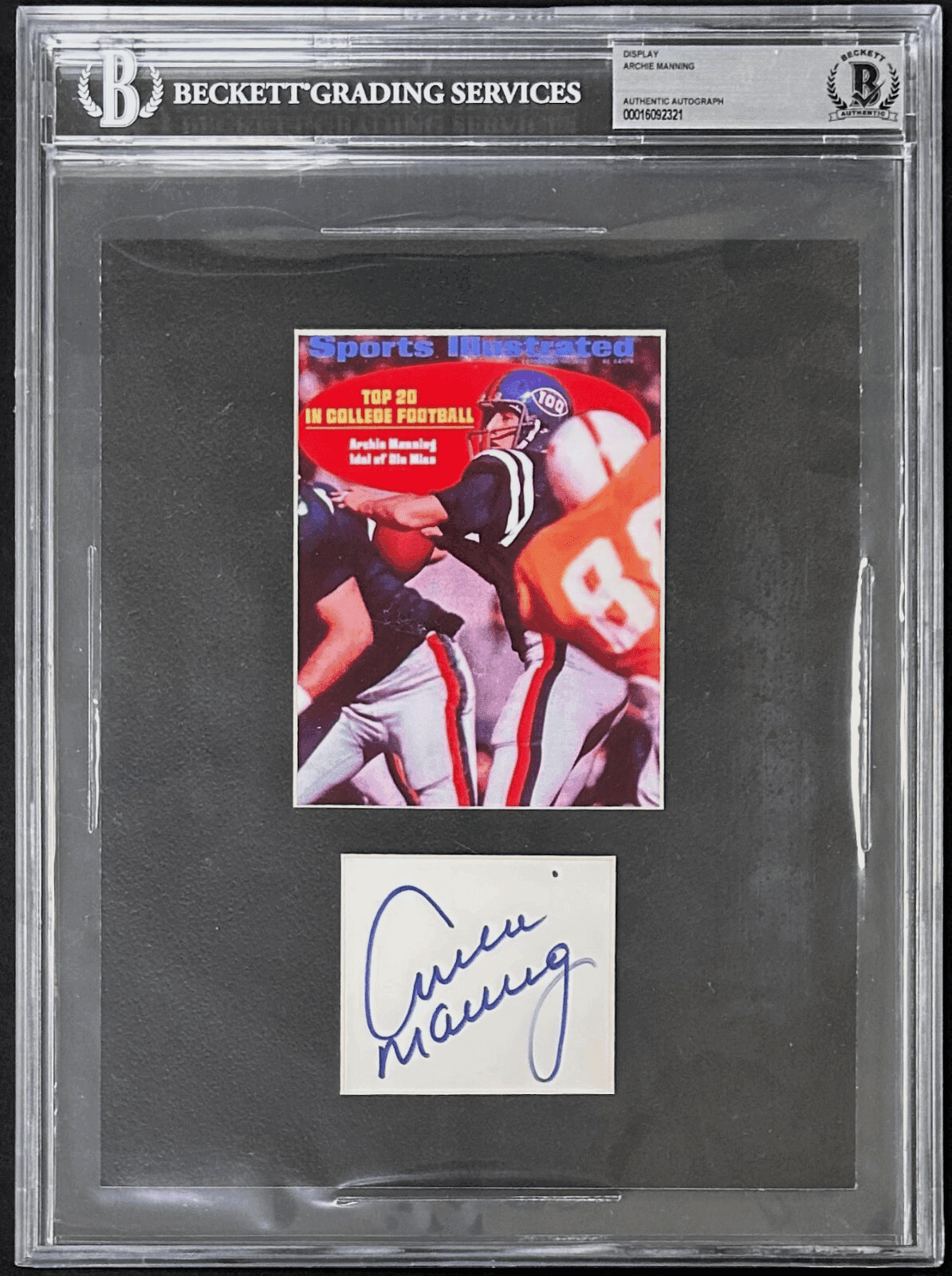 Archie Manning Signed Cut and Photo Display Beckett 16092321 Ole Miss Archie Manning Photo 16092321, Ole Miss Rebels, supplier stock photo