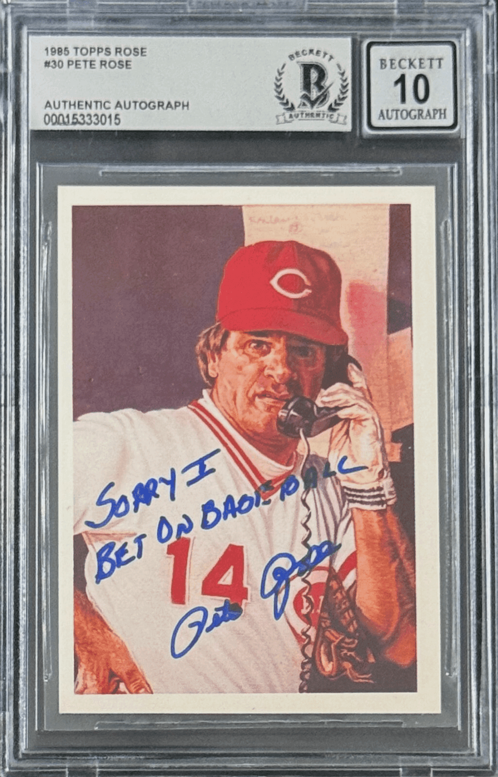 Pete Rose Signed 1985 Topps Card Sorry I Bet On Baseball 30 Beckett 15333015 Pete Rose Card 15333015, Cincinnati Reds, supplier stock photo
