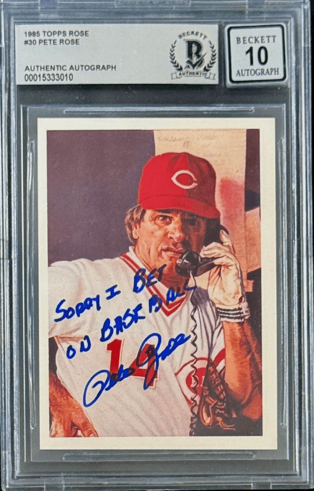 Pete Rose Signed 1985 Topps Card Sorry I Bet On Baseball 30 Beckett 15333010 Pete Rose Card 15333010, Cincinnati Reds, supplier stock photo