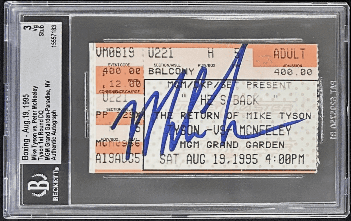 Mike Tyson vs Peter McNeely Signed Ticket Stub Beckett 15557183 3 VG Mike Tyson Ticket Stub 15557183, supplier stock photo