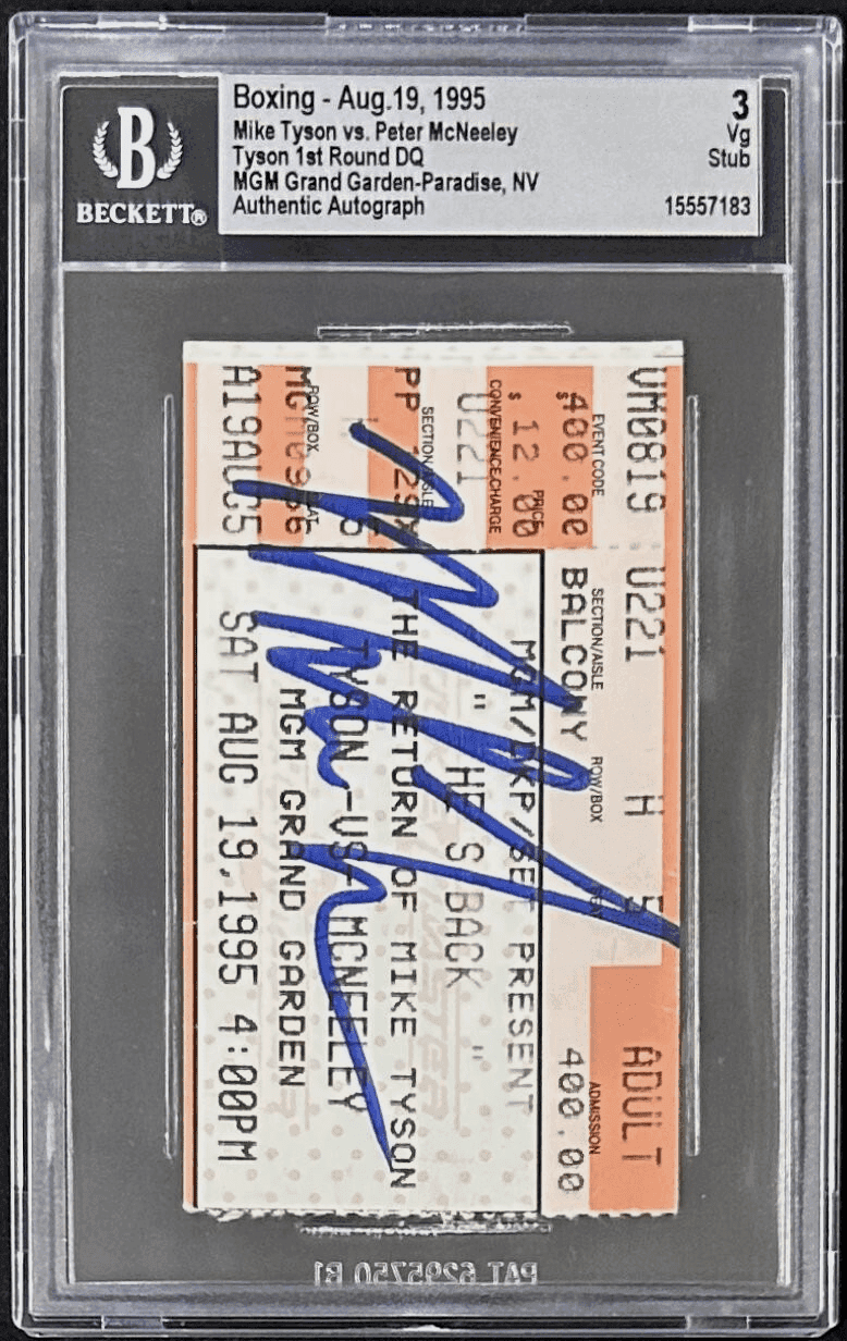 Mike Tyson vs Peter McNeely Signed Ticket Stub Beckett 15557183 3 VG Mike Tyson Ticket Stub 15557183, view 2, supplier stock photo