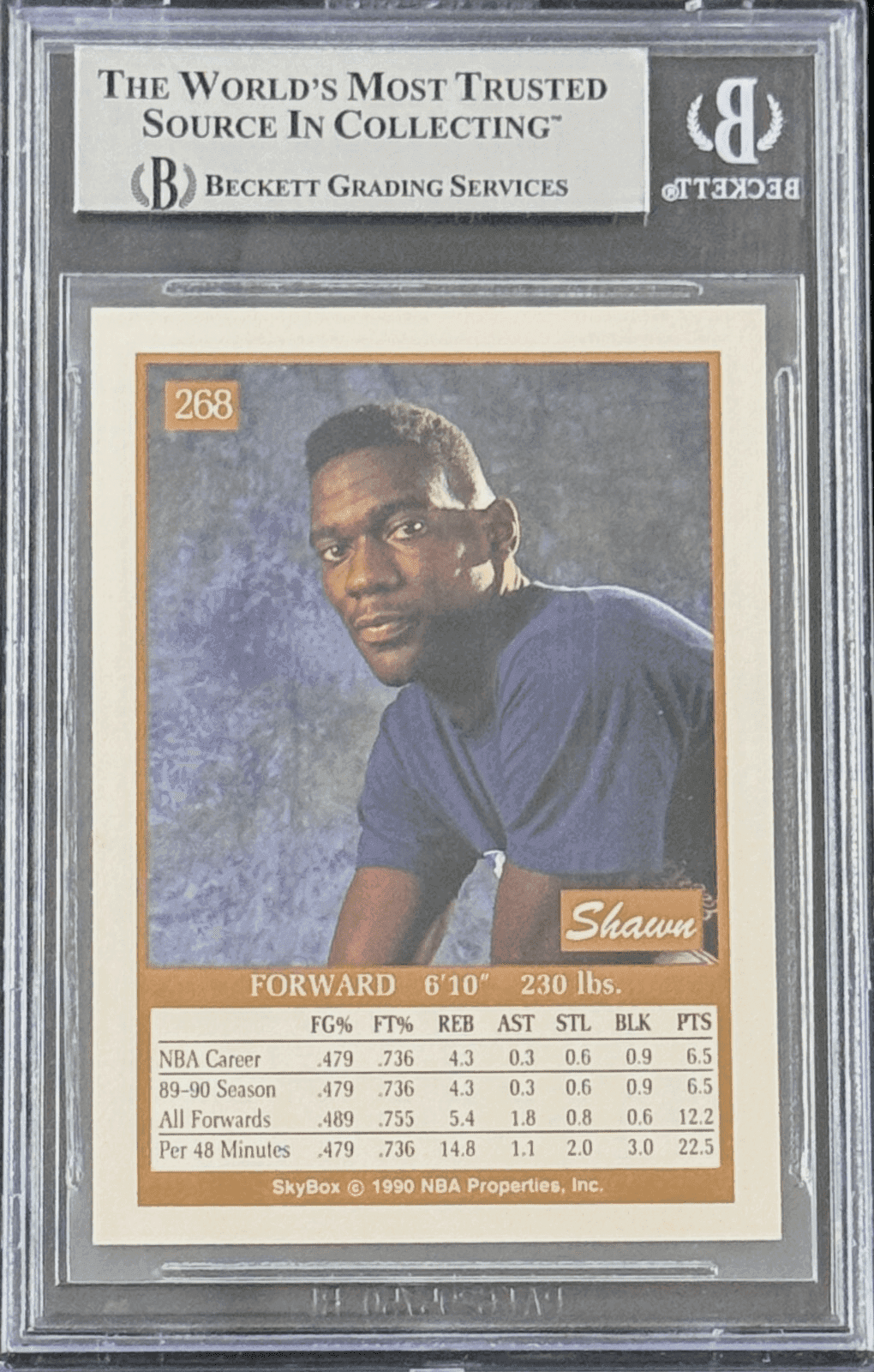 Shawn Kemp Signed 1990-91 Skybox Rookie Card #268 Beckett 15989419 Shawn Kemp Card 15989419, Seattle Supersonics, view 2, supplier stock photo