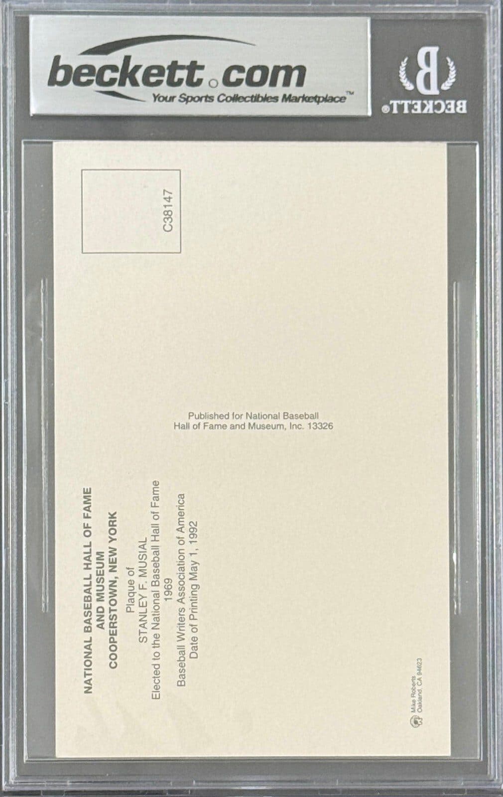 Stan Musial Signed Autographed Hall of Fame Plaque Postcard Beckett 16182743 Stan Musial Card 16182743, St. Louis Cardinals, view 2, supplier stock photo