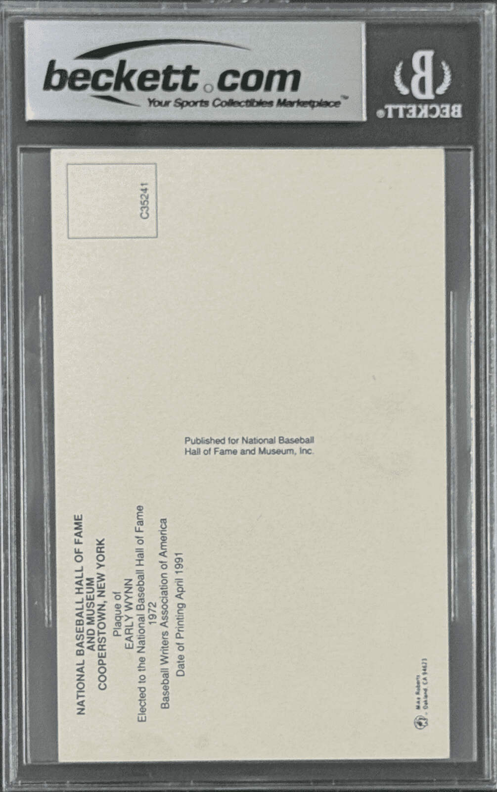 Early Wynn Signed Autographed Hall of Fame Plaque Postcard Beckett 16182798 Early Wynn Card 16182798, Cleveland Guardians, view 2, supplier stock photo