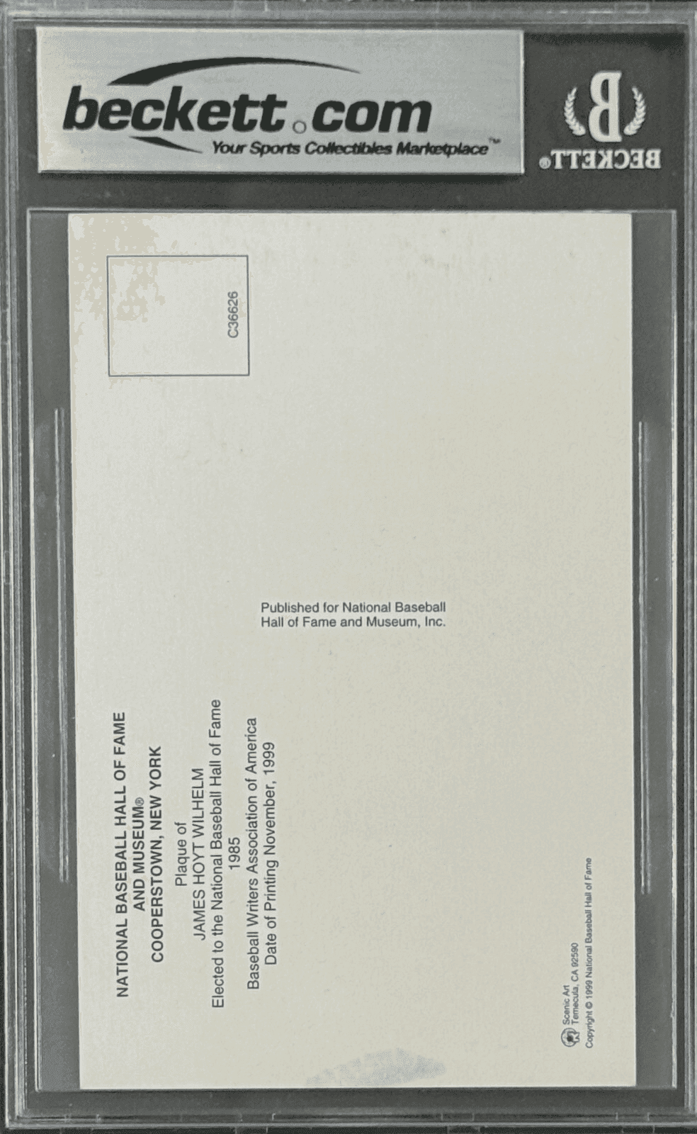 Hoyt Wilhelm Signed Autographed Hall of Fame Plaque Postcard Beckett 16182867 Hoyt Wilhelm Card 16182867, New York Giants, view 2, supplier stock photo