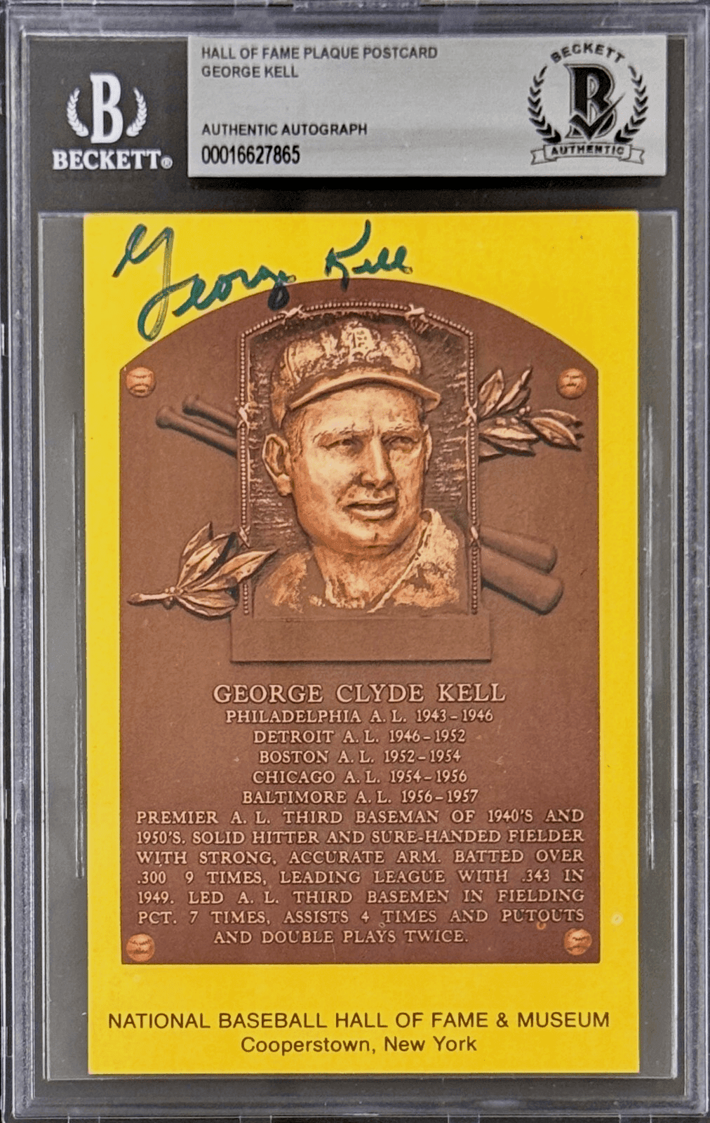 George Kell Signed Autographed Hall of Fame Plaque Postcard Beckett 16627865 George Kell Card 16627865, Detroit Tigers, supplier stock photo